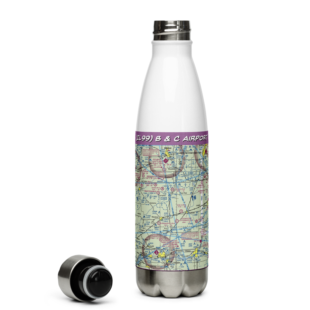 B & C Airport (IL99) VFR Sectional Water Bottle 