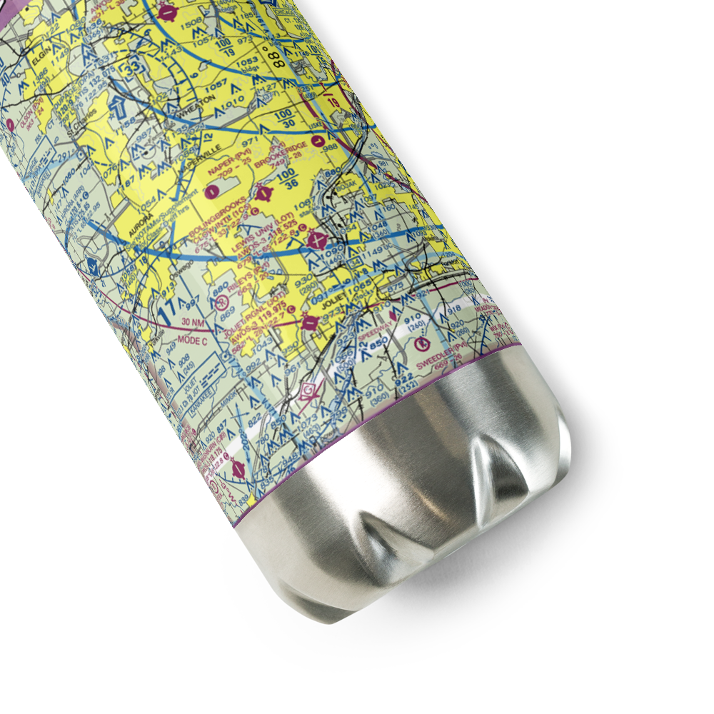Bolingbrook's Clow International Airport (1C5) VFR Sectional Water Bottle 