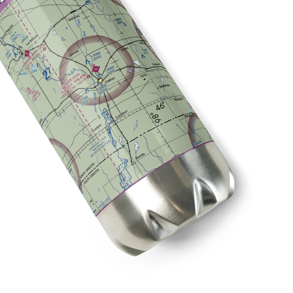 Oakes Municipal Airport (2D5) VFR Sectional Water Bottle 
