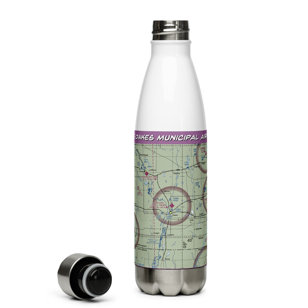 Oakes Municipal Airport (2D5) VFR Sectional Water Bottle 