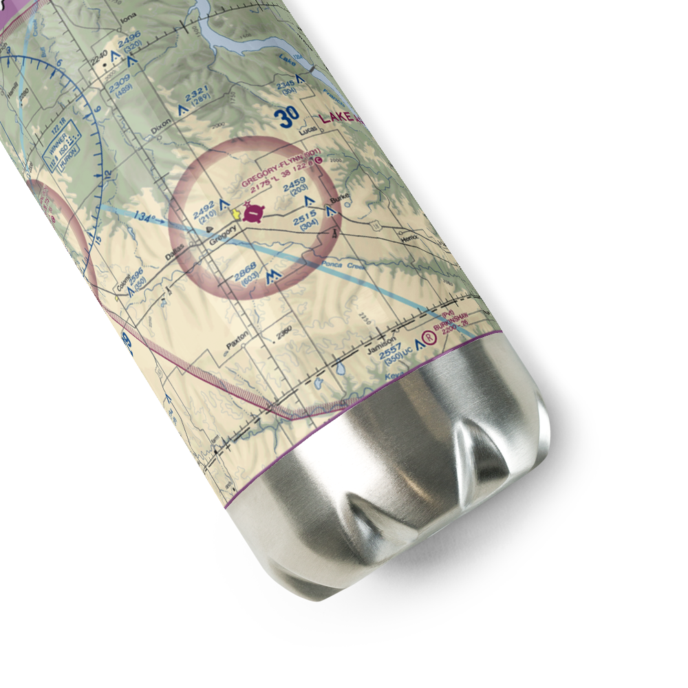 Gregory Municipal Airport - Flynn Field (9D1) VFR Sectional Water Bottle 