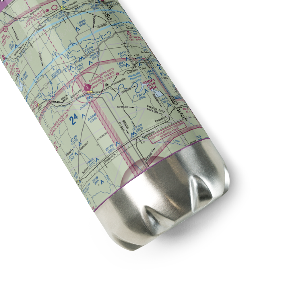 Ellsworth Municipal Airport (9K7) VFR Sectional Water Bottle 