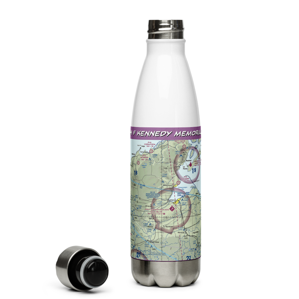 John F Kennedy Memorial Airport (ASX) VFR Sectional Water Bottle 