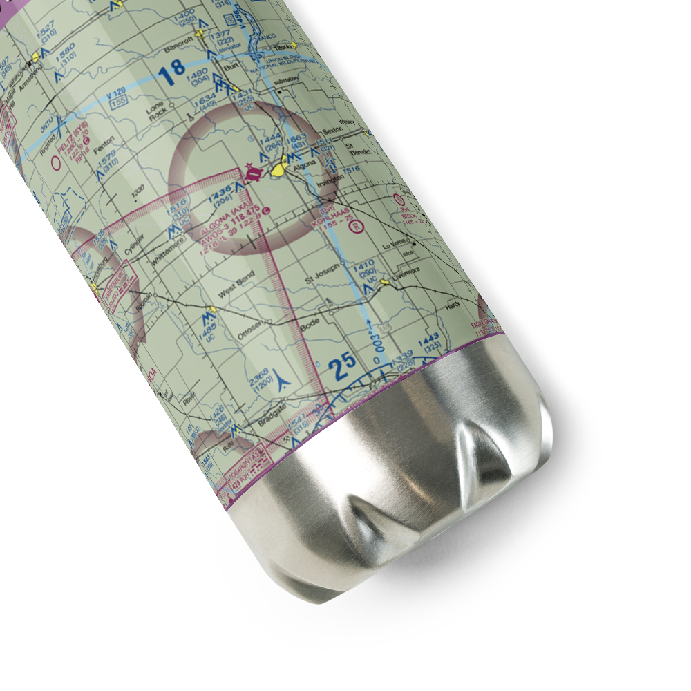 Algona Municipal Airport (AXA) VFR Sectional Water Bottle 