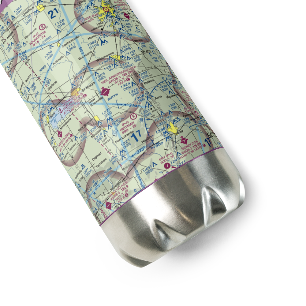 Neil Armstrong Airport (AXV) VFR Sectional Water Bottle 