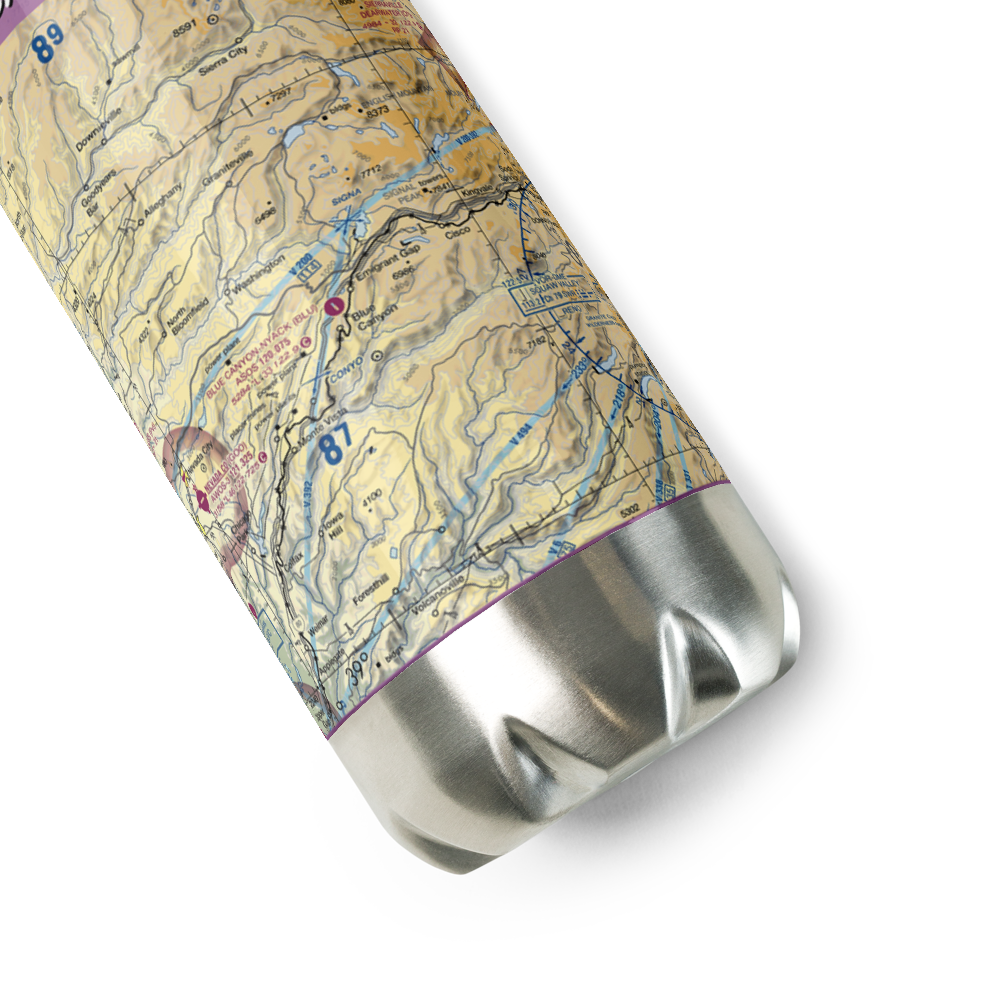 Blue Canyon Nyack Airport (BLU) VFR Sectional Water Bottle 