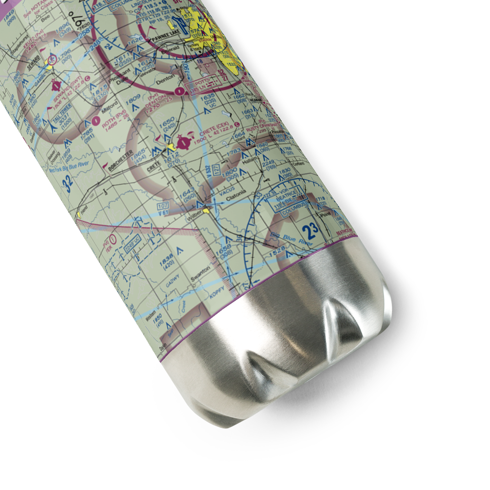 Crete Municipal Airport (CEK) VFR Sectional Water Bottle 