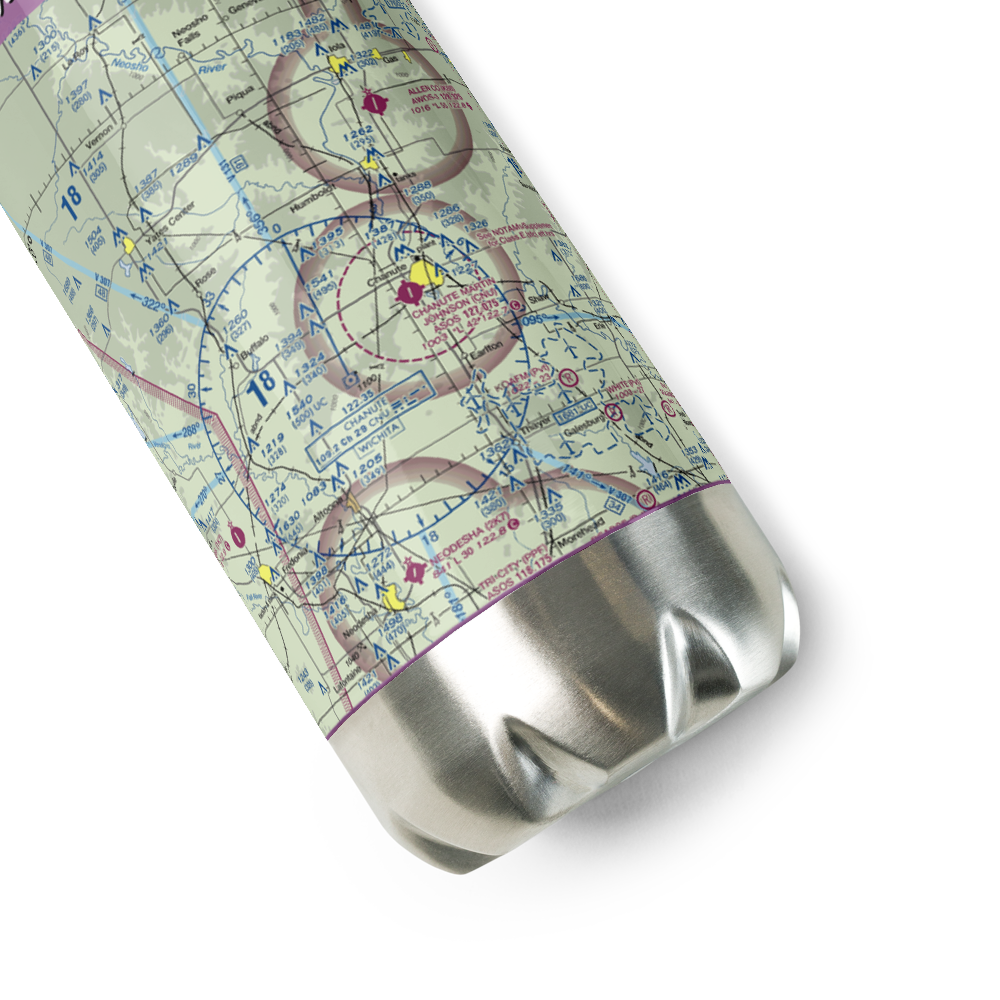Chanute Martin Johnson Airport (CNU) VFR Sectional Water Bottle 