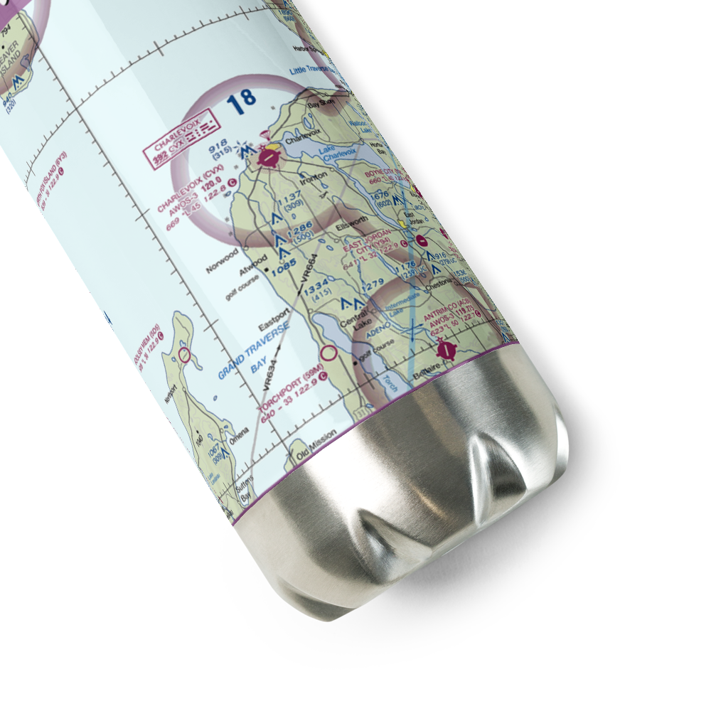 Charlevoix Municipal Airport (CVX) VFR Sectional Water Bottle 