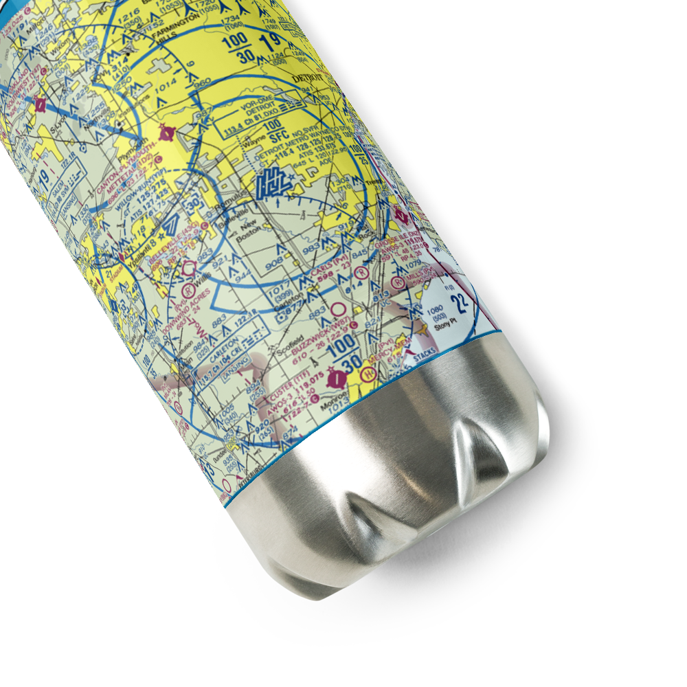 Detroit Metropolitan Wayne County Airport (DTW) VFR Sectional Water Bottle 