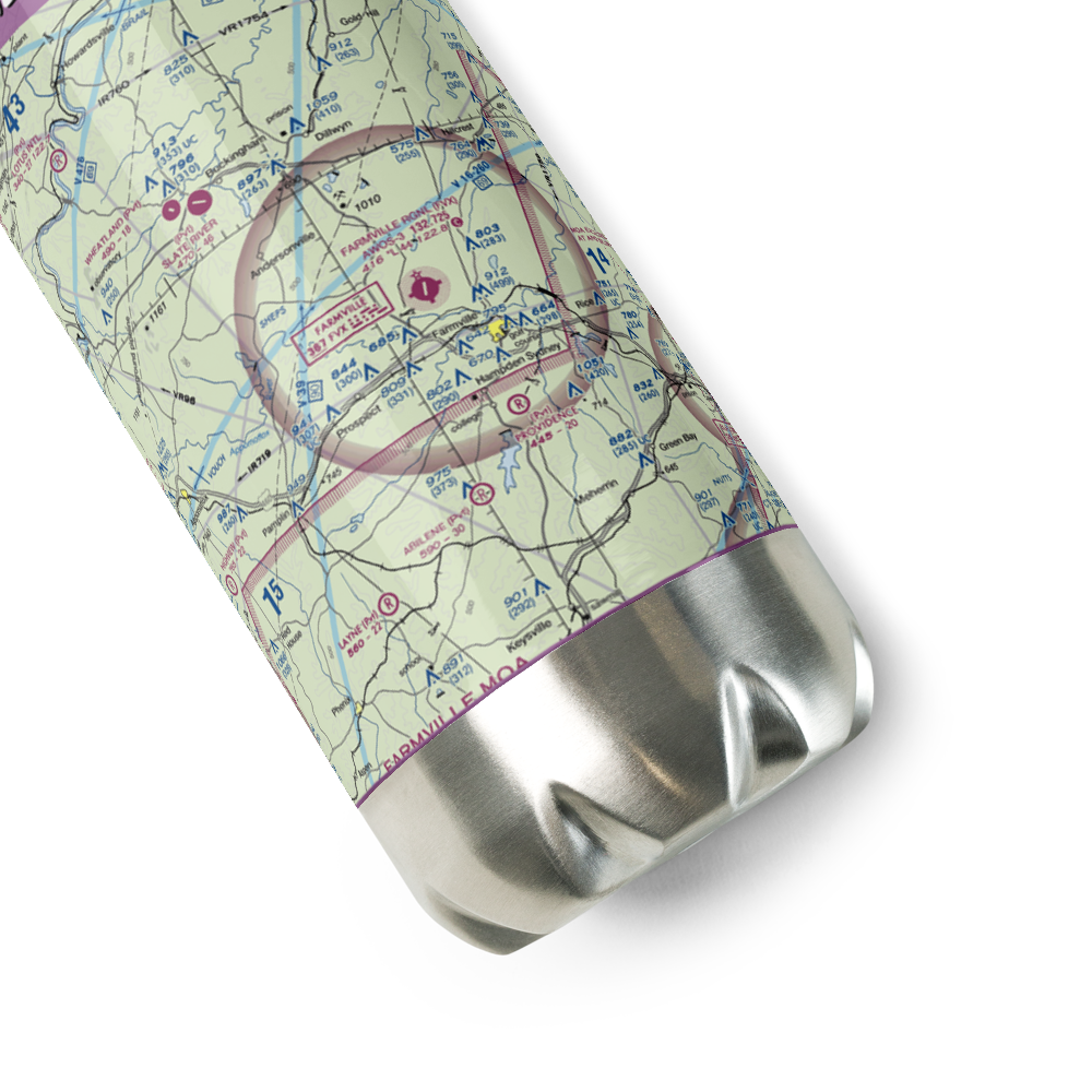 Farmville Regional Airport (FVX) VFR Sectional Water Bottle 