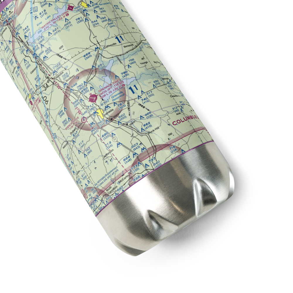 Grenada Municipal Airport (GNF) VFR Sectional Water Bottle 