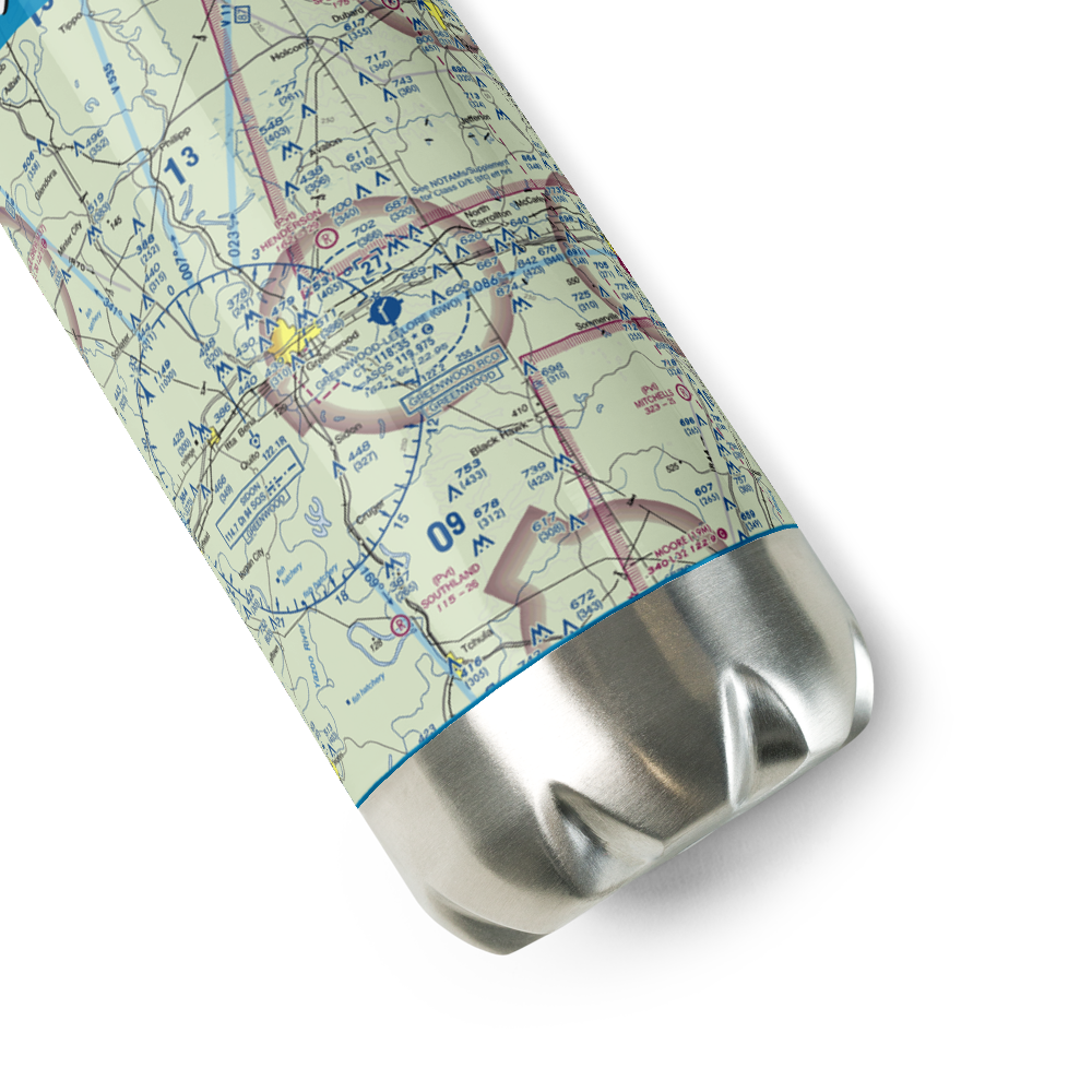 Greenwood–Leflore Airport (GWO) VFR Sectional Water Bottle 