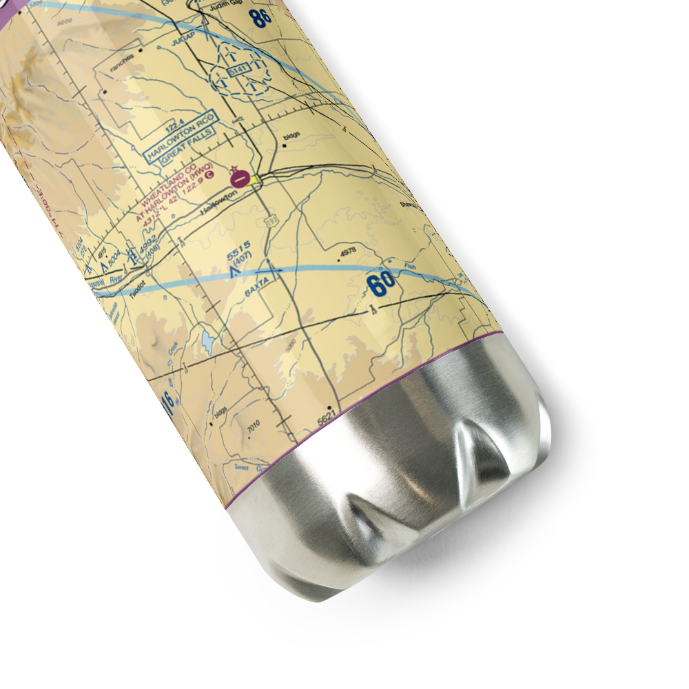 Wheatland County At Harlowton Airport (HWQ) VFR Sectional Water Bottle 