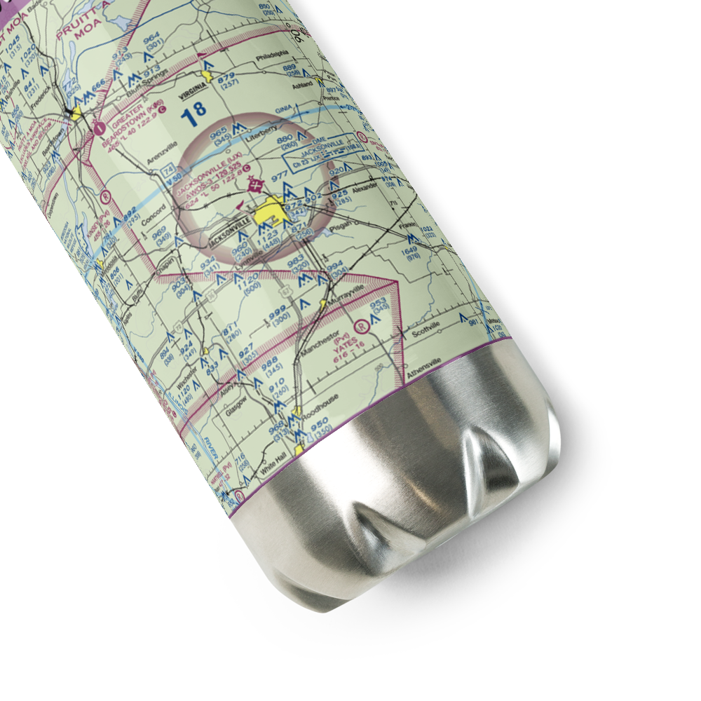 Jacksonville Municipal Airport (IJX) VFR Sectional Water Bottle 