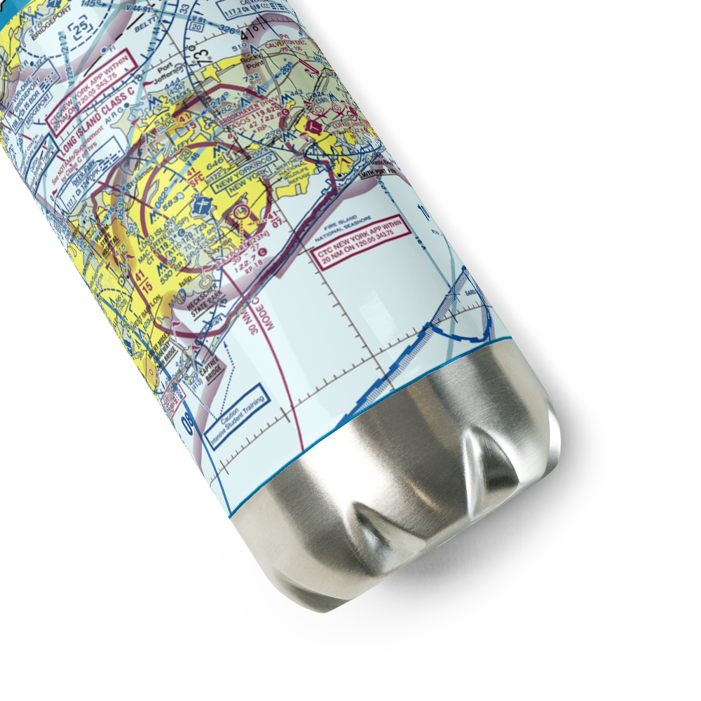 Long Island Mac Arthur Airport (ISP) VFR Sectional Water Bottle 