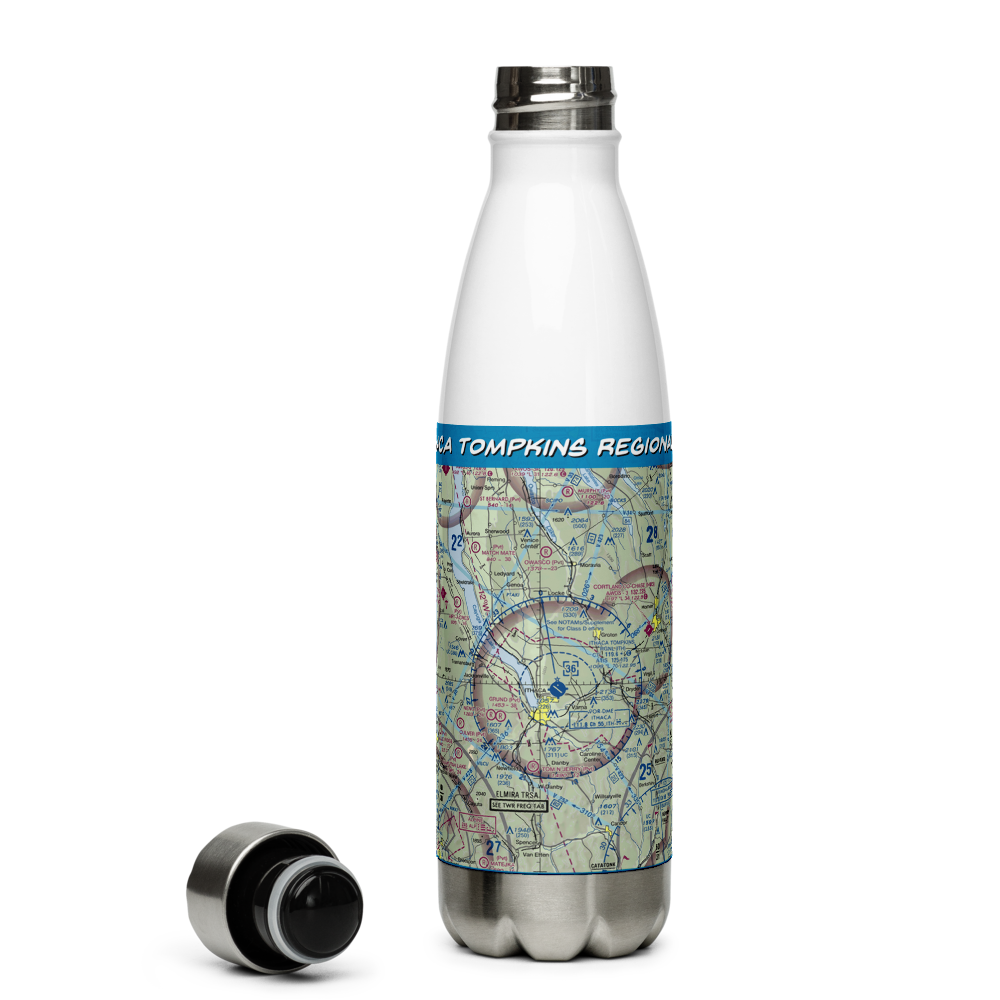 Ithaca Tompkins Regional Airport (ITH) VFR Sectional Water Bottle 