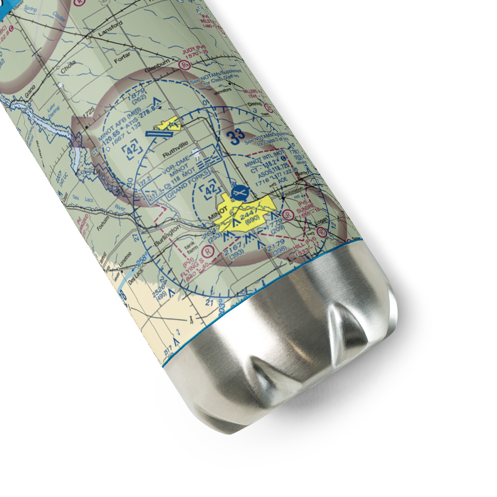 Minot Air Force Base (MIB) VFR Sectional Water Bottle 