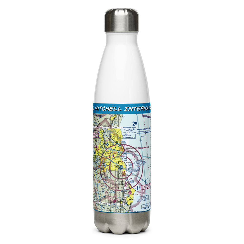 General Mitchell International Airport (MKE) VFR Sectional Water Bottle 