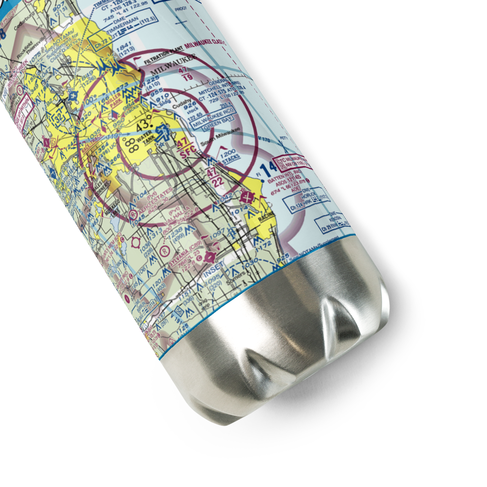 General Mitchell International Airport (MKE) VFR Sectional Water Bottle 