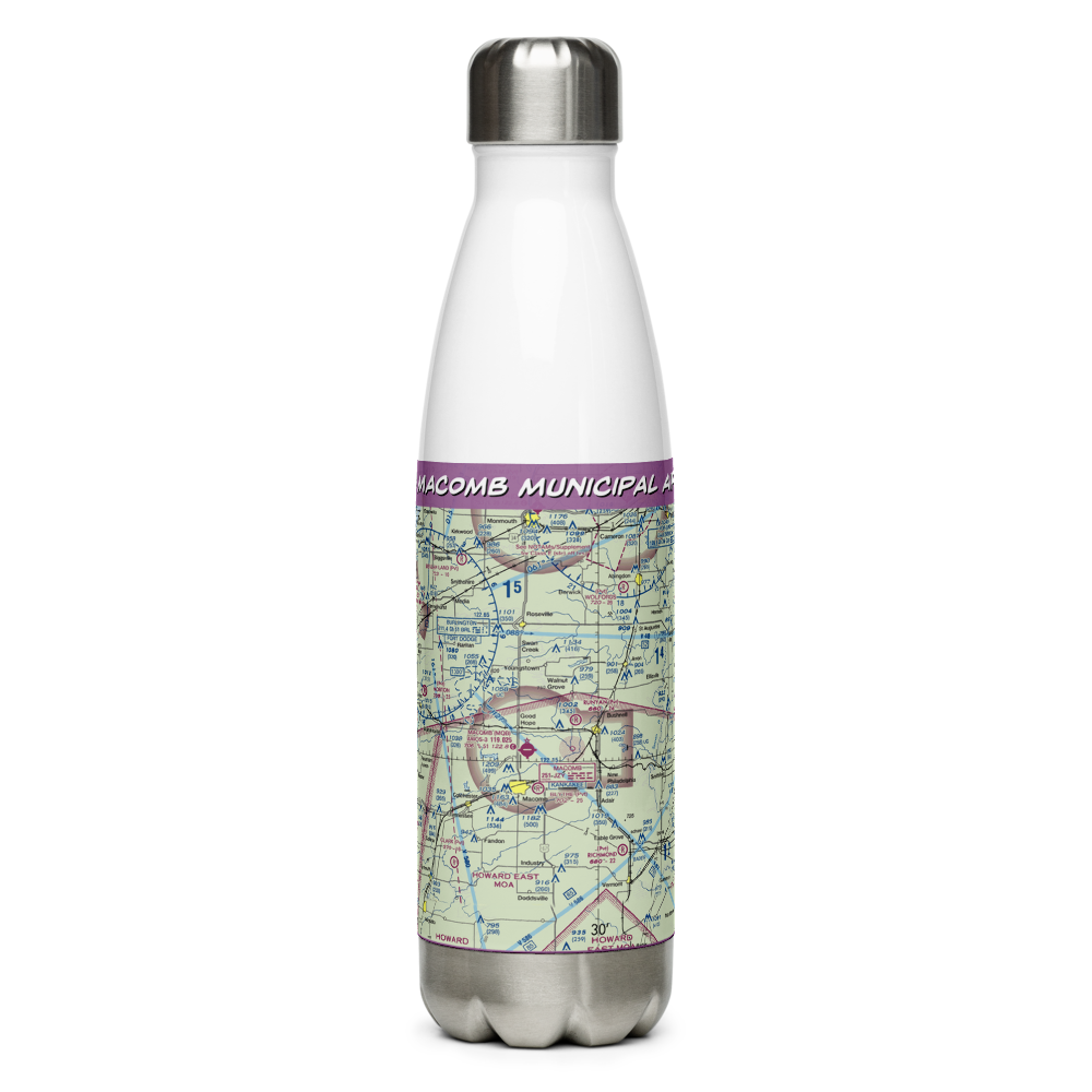 Macomb Municipal Airport (MQB) VFR Sectional Water Bottle 