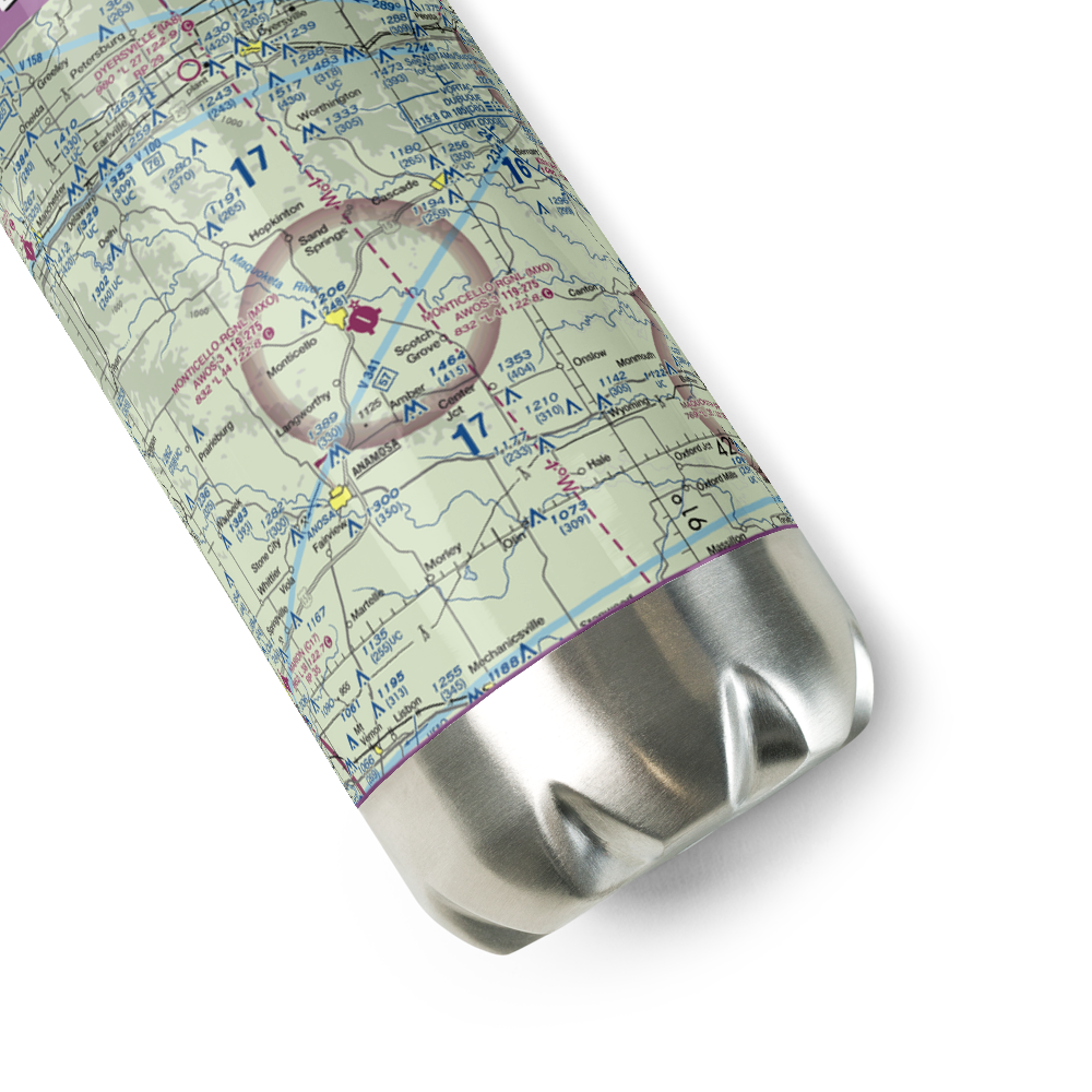 Monticello Regional Airport (MXO) VFR Sectional Water Bottle 