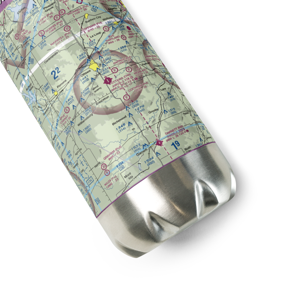 Ottawa Municipal Airport (OWI) VFR Sectional Water Bottle 