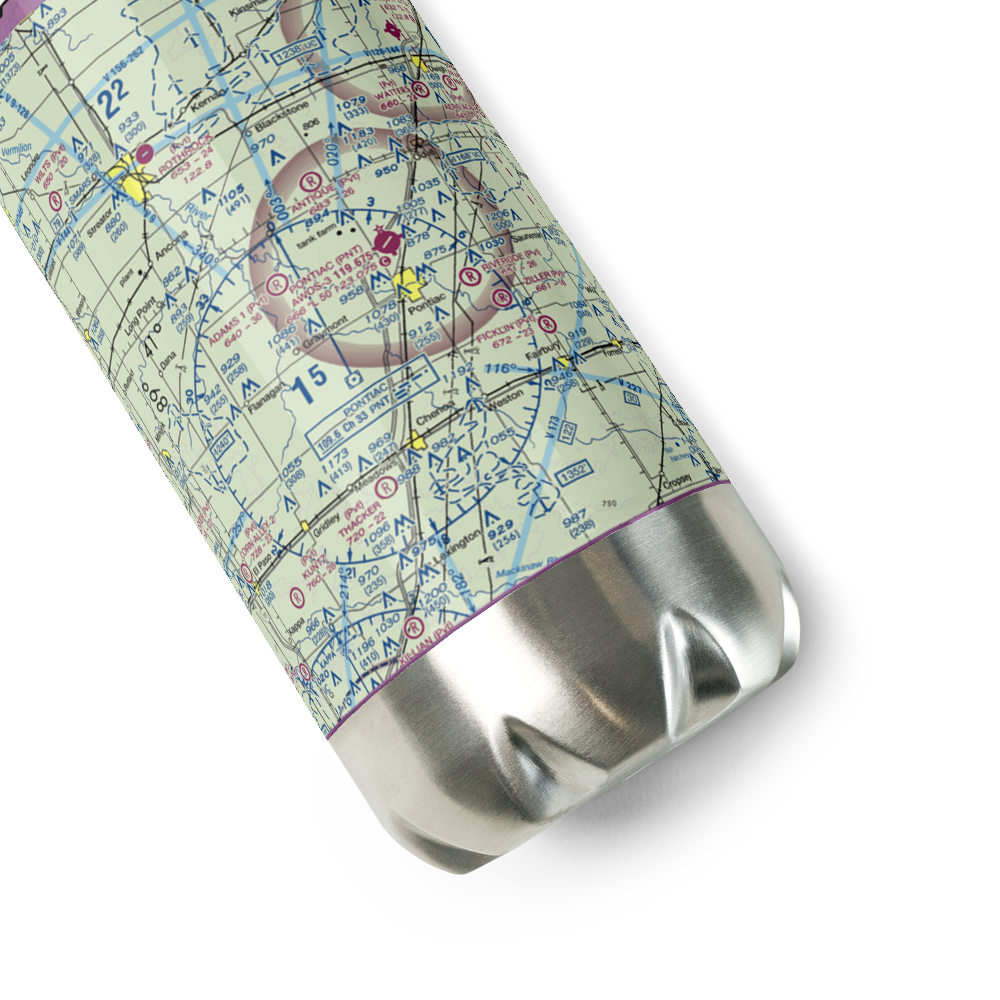 Pontiac Municipal Airport (PNT) VFR Sectional Water Bottle 