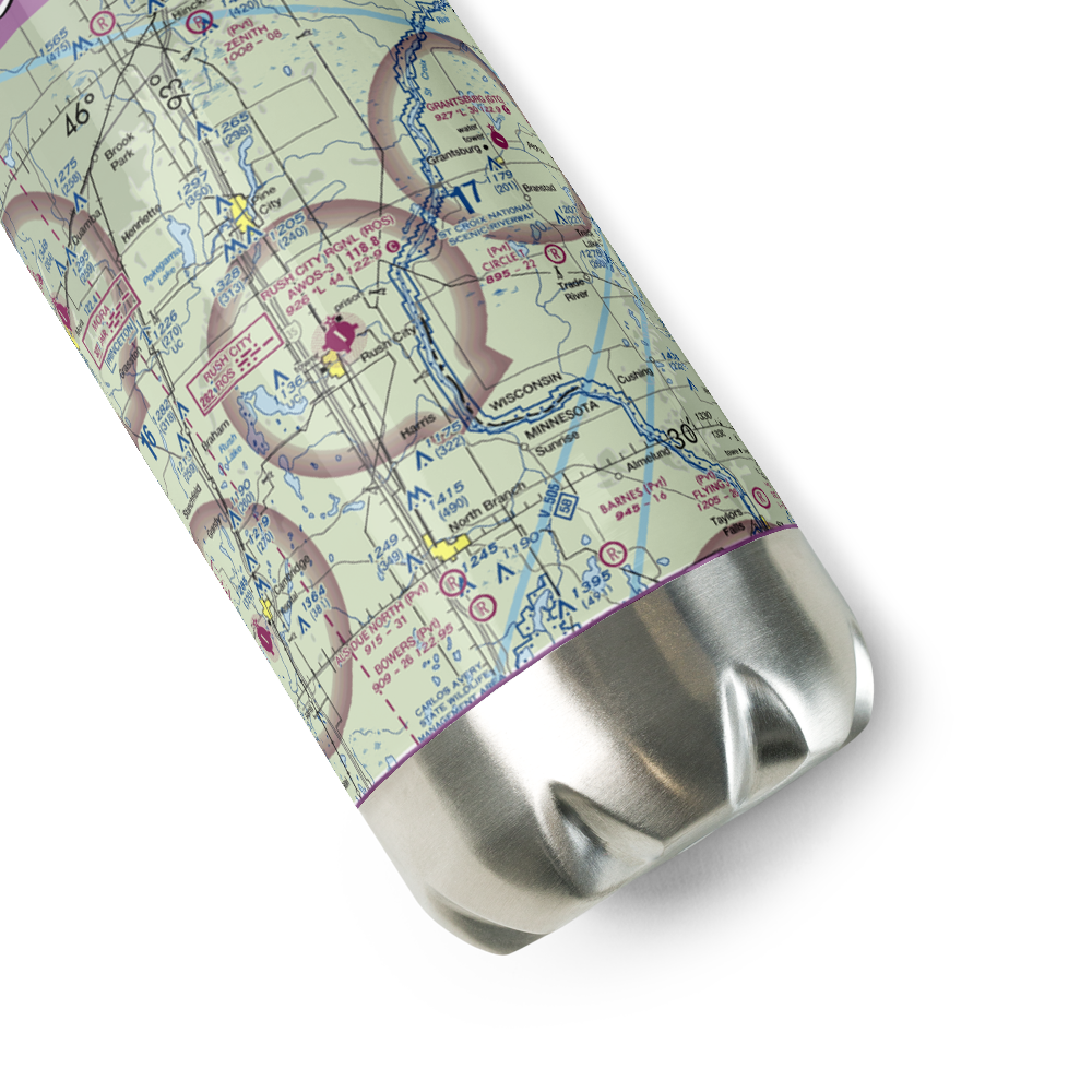 Rush City Regional Airport (ROS) VFR Sectional Water Bottle 