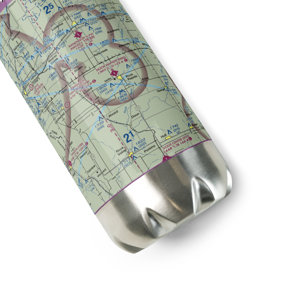 Rock Rapids Municipal Airport (RRQ) VFR Sectional Water Bottle 
