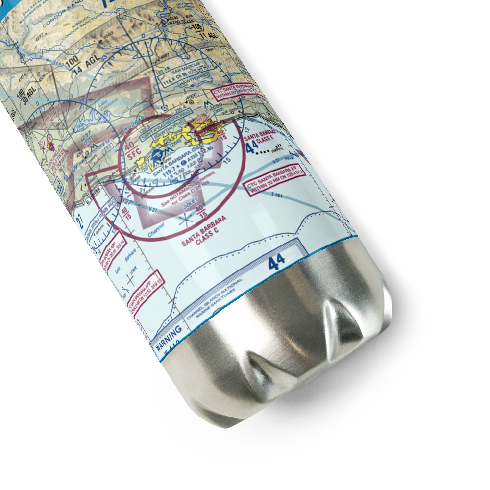 Santa Barbara Municipal Airport (SBA) VFR Sectional Water Bottle 
