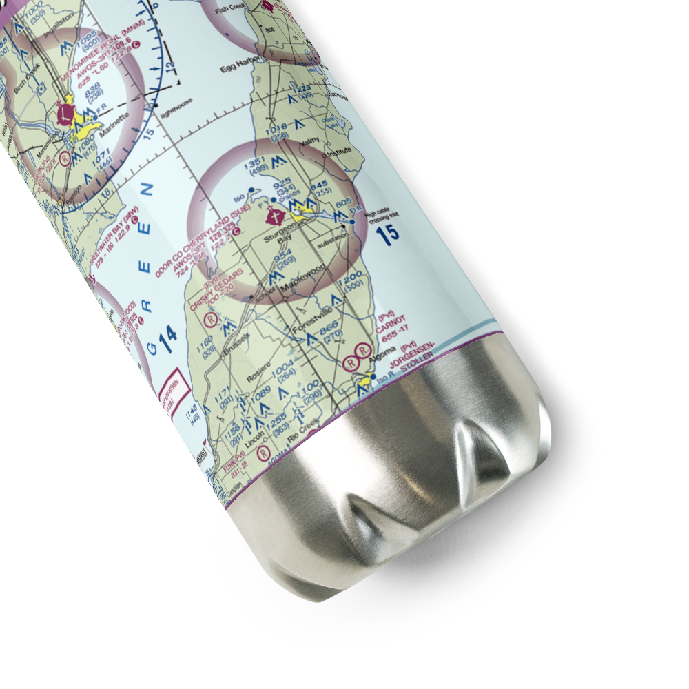 Door County Cherryland Airport (SUE) VFR Sectional Water Bottle 