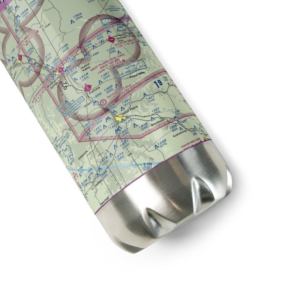 West Plains Municipal Airport (UNO) VFR Sectional Water Bottle 