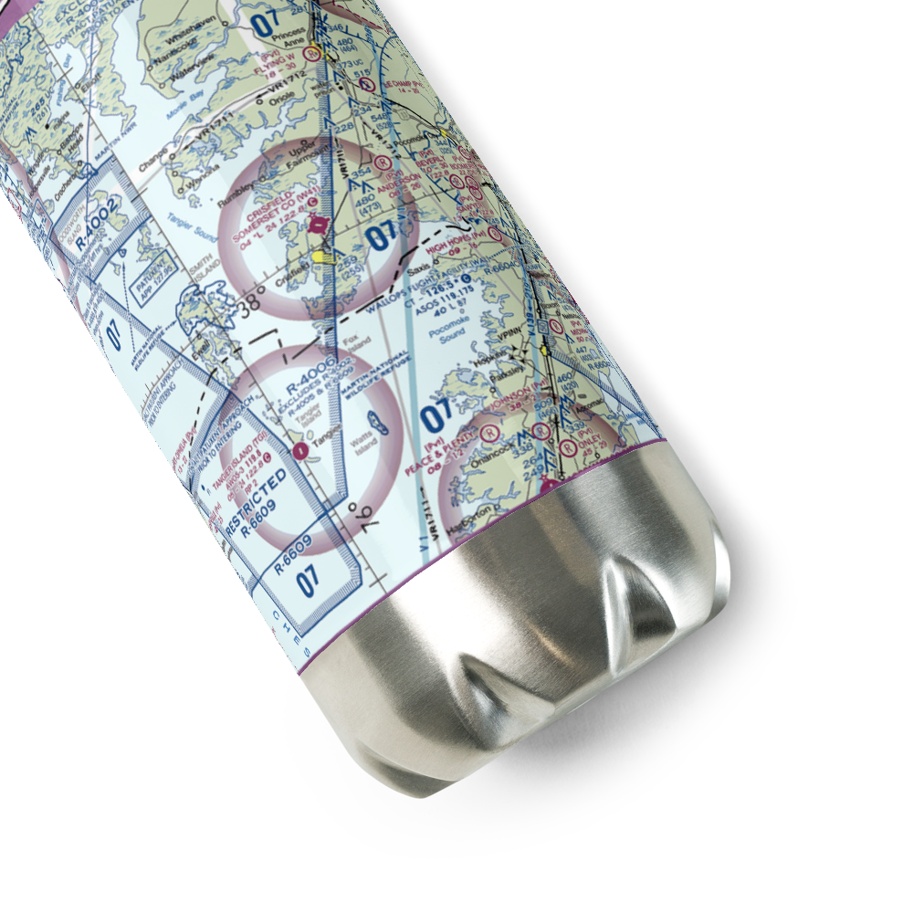 Crisfield Municipal Airport (W41) VFR Sectional Water Bottle 
