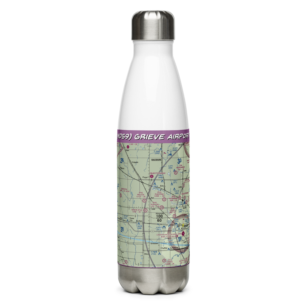 Grieve Airport (ND59) VFR Sectional Water Bottle 