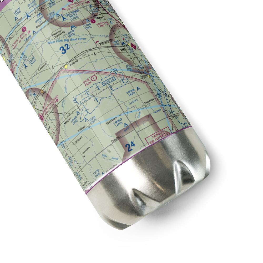 Feik Field Ultralight Flightpark (NE94) VFR Sectional Water Bottle 
