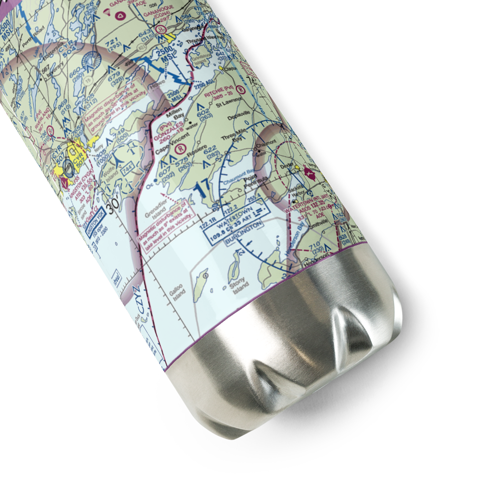 John Gonzales Field (NY69) VFR Sectional Water Bottle 