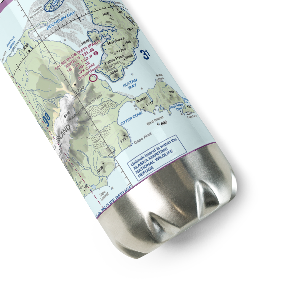 False Pass Airport (KFP) VFR Sectional Water Bottle 