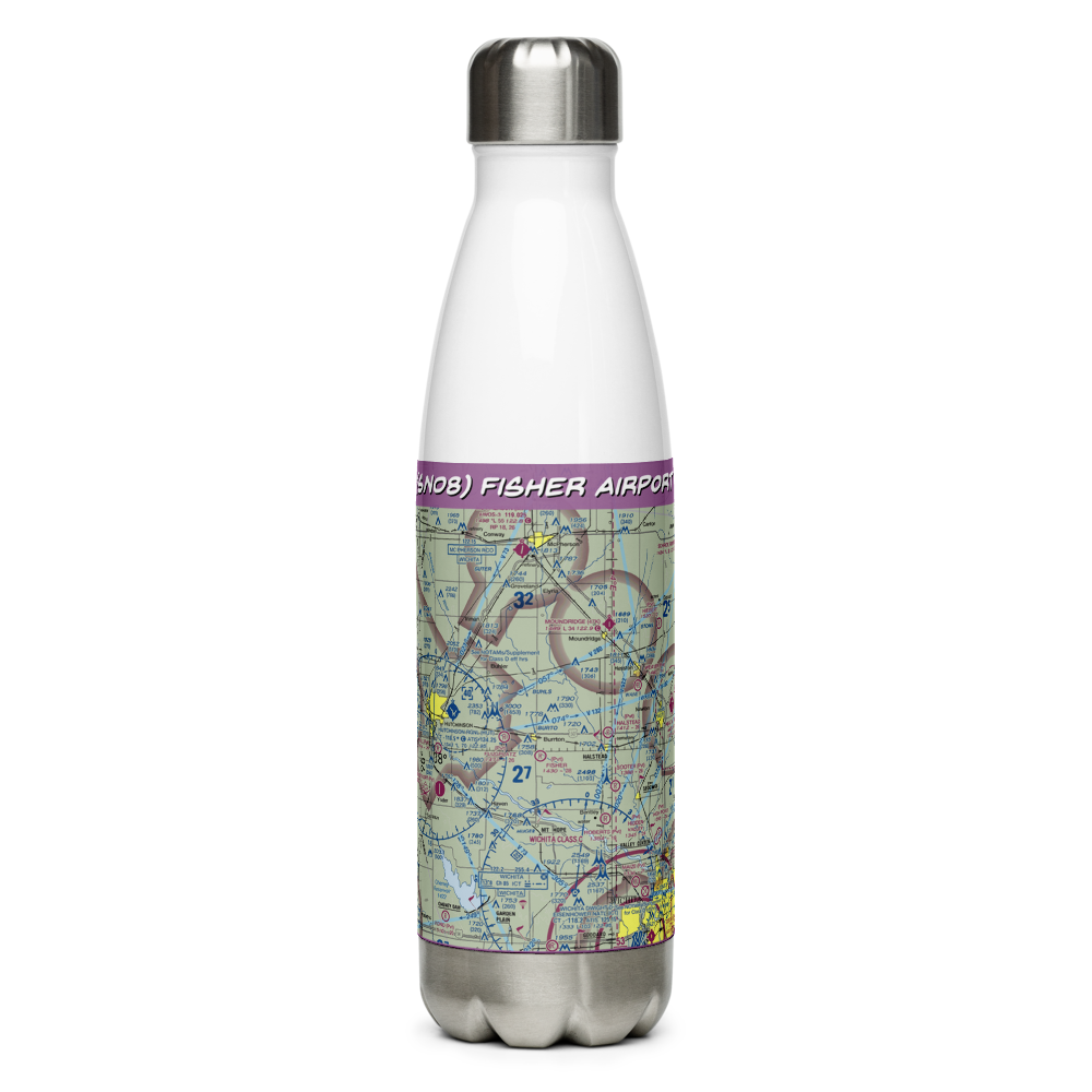 Fisher Airport (SN08) VFR Sectional Water Bottle 