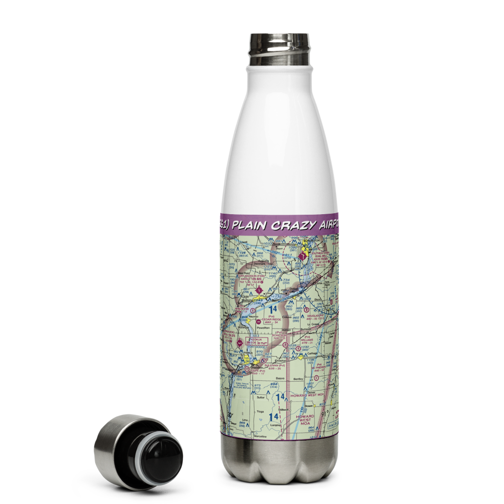 Plain Crazy Airport (4IS1) VFR Sectional Water Bottle 