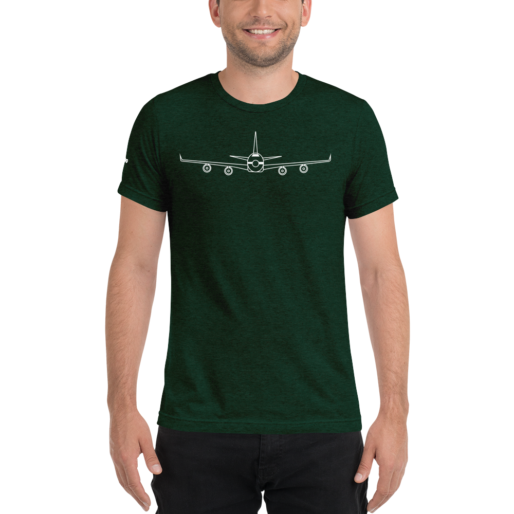 Boeing 747 Schematic Farewell T-Shirt by FLYING (white aircraft outline) 