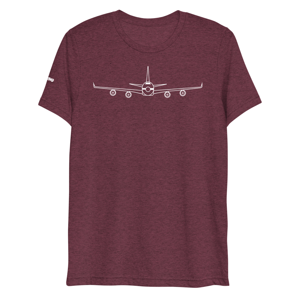 Boeing 747 Schematic Farewell T-Shirt by FLYING (white aircraft outline) 
