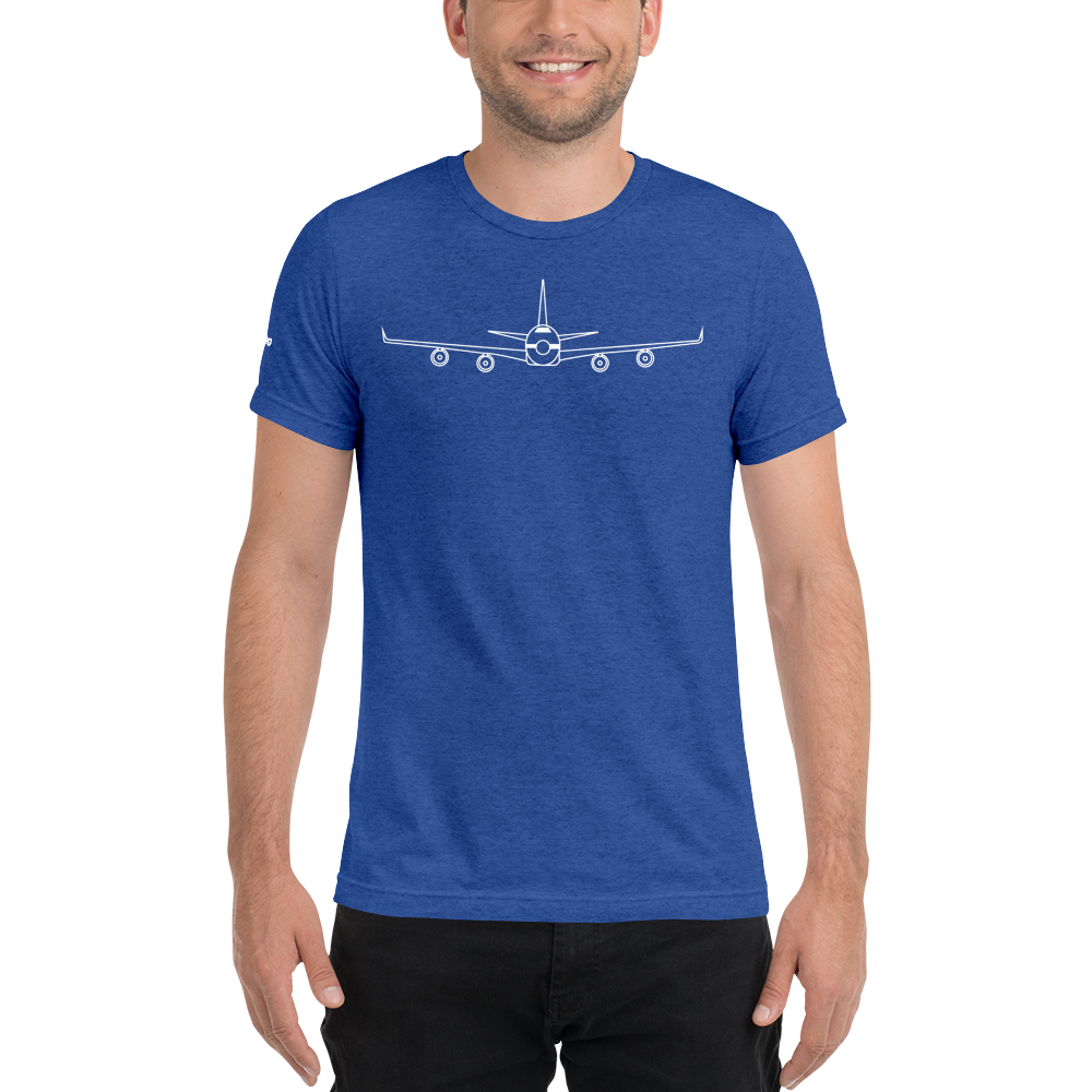 Boeing 747 Schematic Farewell T-Shirt by FLYING (white aircraft outline) 