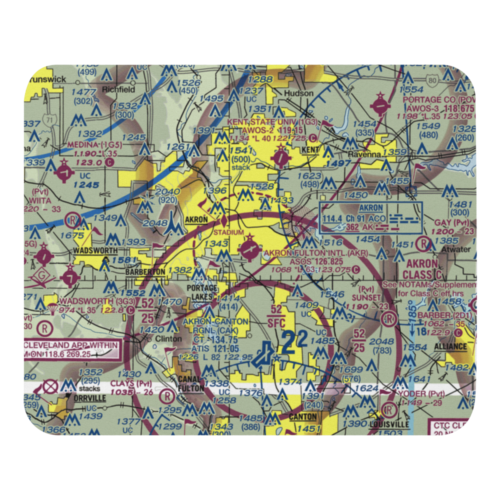 Akron Fulton International Airport (AKR) VFR Sectional Mouse Pad 