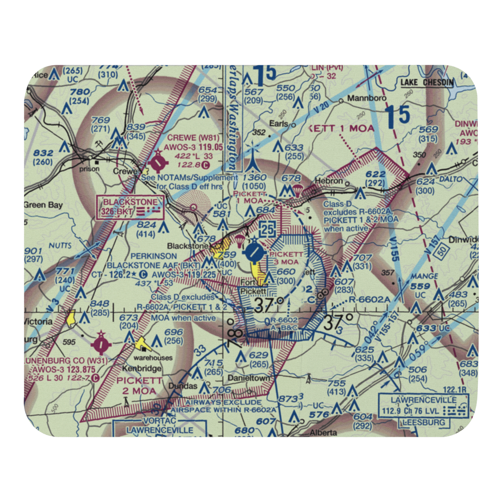 Allen C Perkinson Blackstone Army Air Field (BKT) VFR Sectional Mouse Pad 