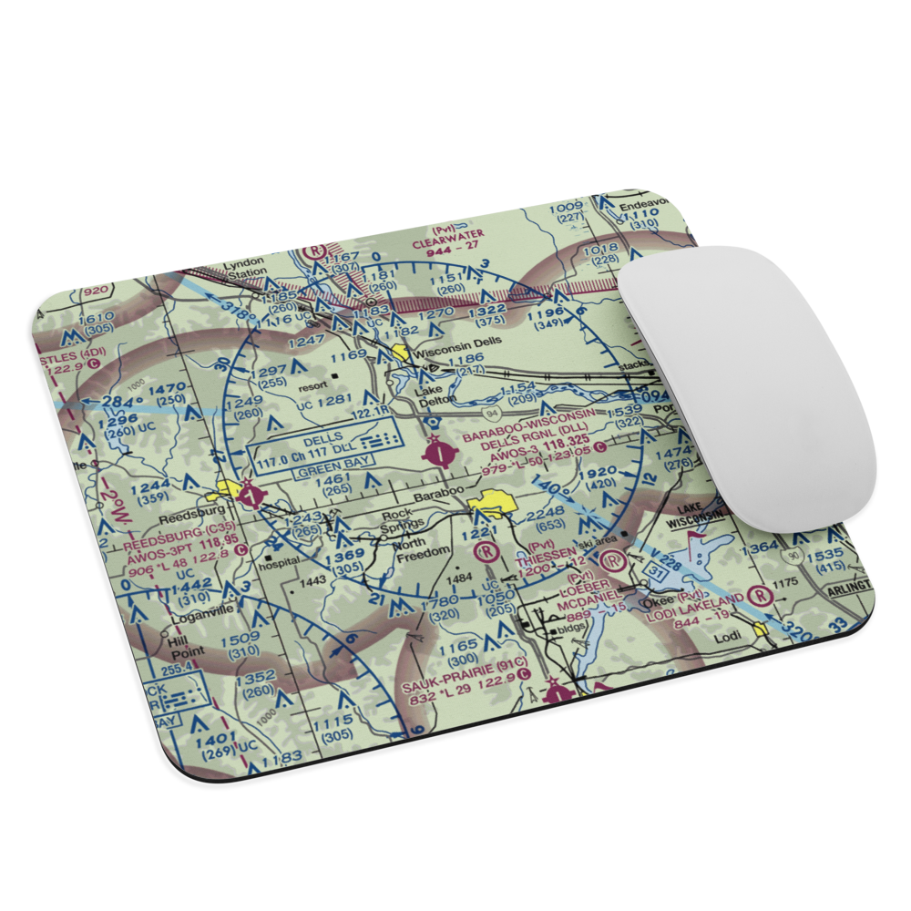 Baraboo Wisconsin Dells Airport (DLL) VFR Sectional Mouse Pad 