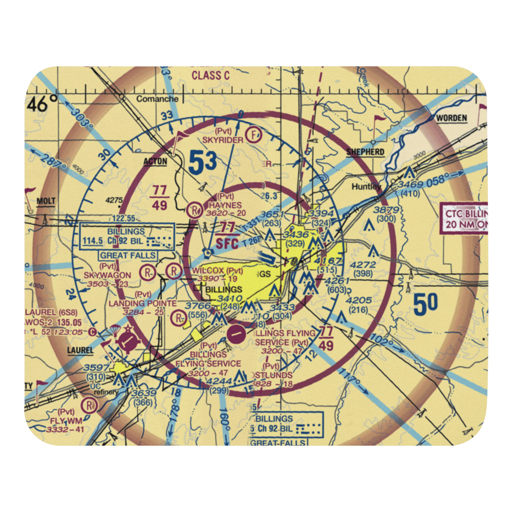 Billings Logan International Airport (BIL) VFR Sectional Mouse Pad 