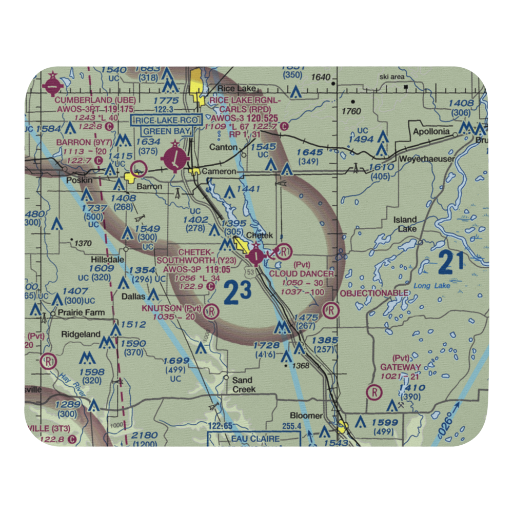 Chetek Municipal Southworth Airport (Y23) VFR Sectional Mouse Pad 