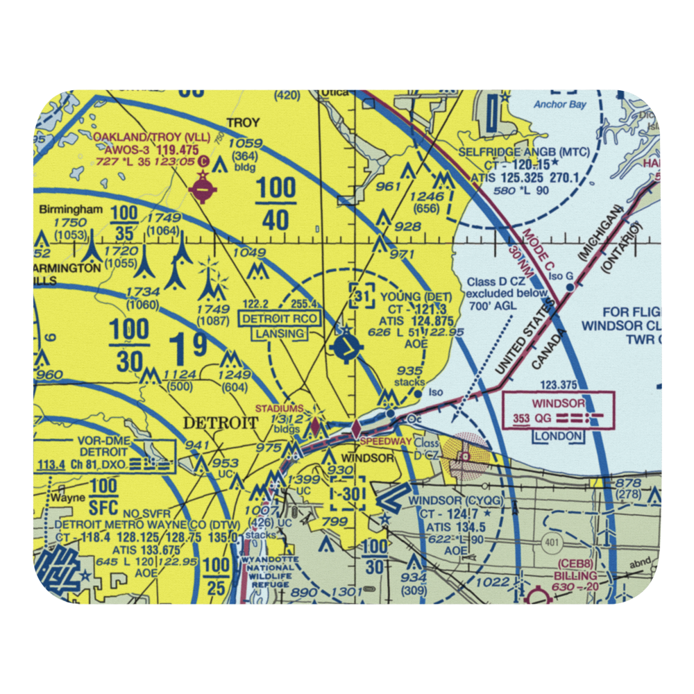 Coleman A. Young Municipal Airport (DET) VFR Sectional Mouse Pad 