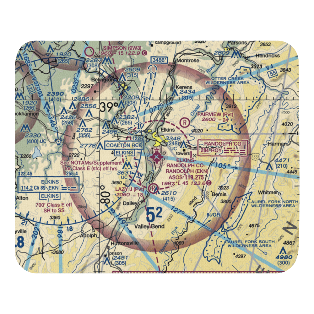 Elkins-Randolph Co-Jennings Randolph Field (EKN) VFR Sectional Mouse Pad 